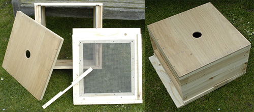 Brood box, open mesh floor, crown board